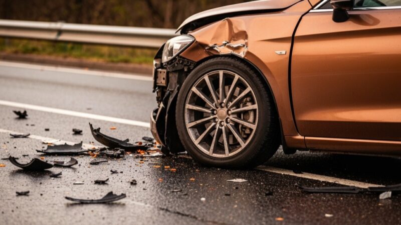 Mercedes w rowie po groźnym wypadku na DK19: kierowca nie zauważył wysepki